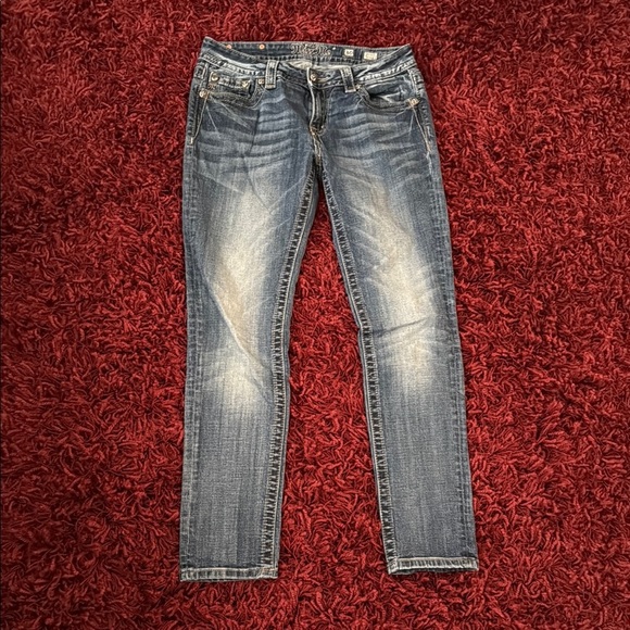 Miss Me Blue Mid-rise Skinny Jeans with Distressed Finish sz 30 - Picture 2 of 7